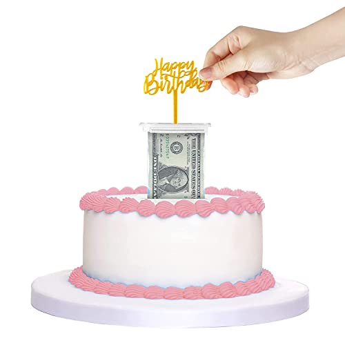 The Money Cake - Money Cake Pull Out Kit Includes 1 Money Box 1 Plastic Roll 50 Transparent Bag Connected Pocket and Happy Birthday Cake Topper for Birthday Parties