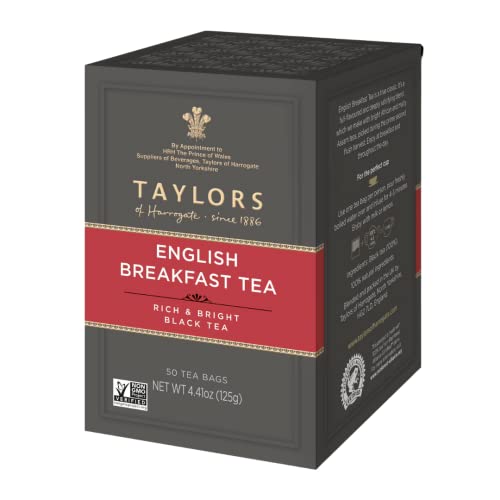 Taylors of Harrogate English Breakfast, Black Tea, Pillow Tea Bags, 50 Count (Pack of 6), Rich, Bright & Malty, Caffeinated, Enjoy Hot or Iced, 300 Teabags Total