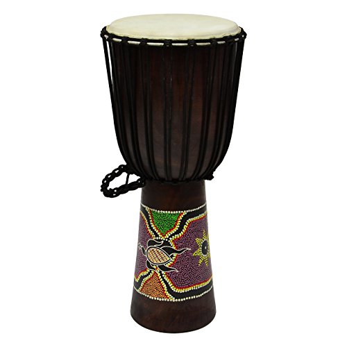 70 cm Djembe Trommel Buschtrommel Afrika-Style handbemalt exotischer Dotprint Schnüre Knoten Ziegenfell schwarz bunt