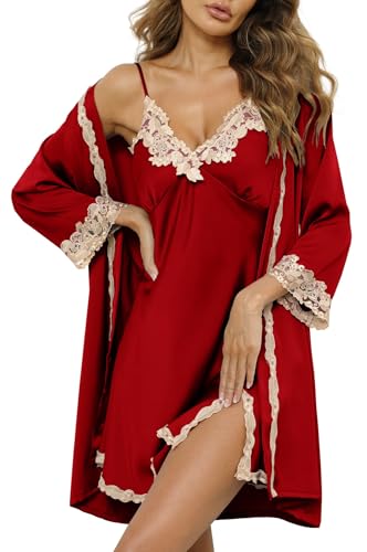 Image of SAPJON Womens Pajama Sets 5PCS Silk Pajamas for women Cute Sleepwear Loungewear Satin Pajamas Sets for Women Soft