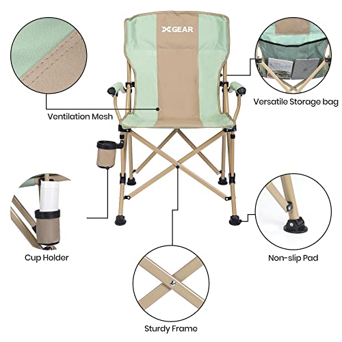 XGEAR Camping Chair Hard Arm High Back Lawn Chair Heavy Duty with Cup Holder の商品画像 3