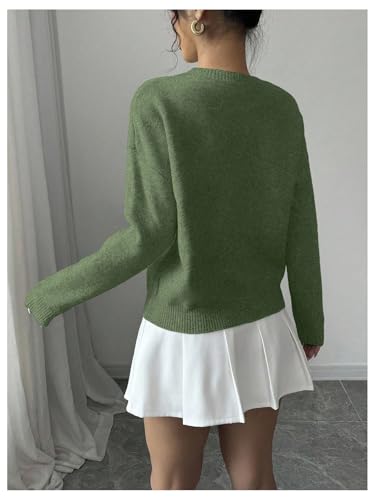 Image of RoseSeek Women's 3D Floral Appliques Crewneck Sweaters Long Sleeve Drop Shoulder Pullovers Elegant Knit Tops