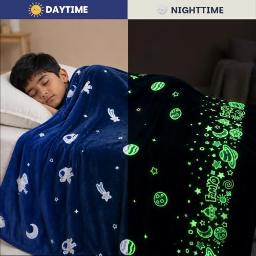 Image of Famyo GlowMaxx AC Blanket for Kids, Glow in the Dark Soft Flannel Blanket | 200x152 cm Double Bed Size | Lightweight Winter Blanket for AC Rooms, Lab-Tested & Skin-Friendly for Kids