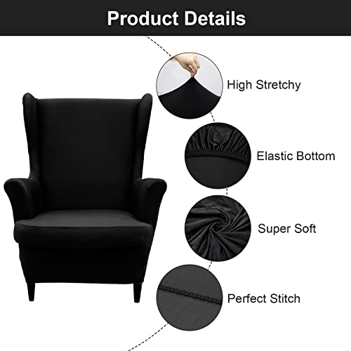 Qelus Wing Back Slipcover Chair Cover,Plush Chair Covers Armchair,Furniture Covers Protector for Living Room Bedroom Decoration (Black) - Image 2