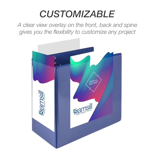 Samsill Fichário durável de 15 cm, feito nos EUA, fichário em D, capa transparente personalizável, p