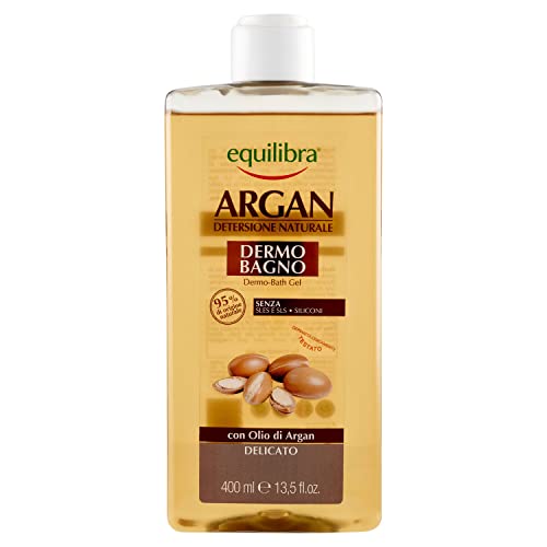 Equilibra Argan Dermo-Bagno, gel de ducha de acción hidratante, suavizante y aterciopelante, para una piel limpia y perfumada, con aceite de argán y glicerina, 400 ml