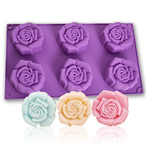 WishesMar Flower Rose Shape Silicone Mould 6 Cavity Fluted Cake Mold Nonstick Baking Bakeware Reusable Silicone Mold for Pastry Dessert