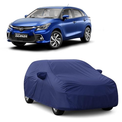 Image of Car Body Cover Compatible with Toyota Glanza | Water, Dust & UV Protection | Mirror Pockets | Elastic Grip | Triple Stitch Glanza Car Cover (Blue)