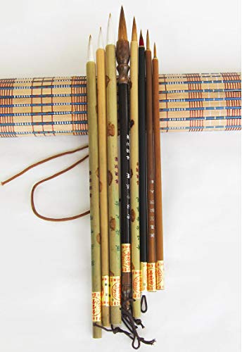Mb Product Name: Shanlian Hubi Claborate-Style Painting Writing Brush Watercolor Chinese Calligraphy Brush Set Kanji Japanese Sumi Painting Drawing Brushes 8 Piece/Set+Roll-Up Bamboo Brush Holder #TOP1