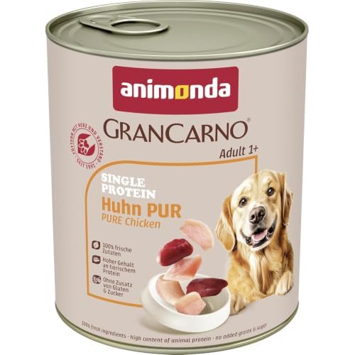 animonda Gran Carno adult Hundefutter, Nassfutter für erwachsene Hunde, Herzhafte Variation, 6 x 400 g 4 animonda Gran Carno adult Single Protein Hundefutter, Nassfutter für ausgewachsene Hunde, Huhn pur, 6 x 800 g, 6er Pack (6 x 0.8 kilograms)