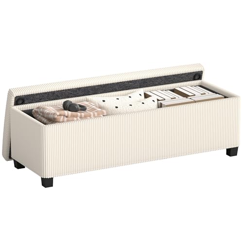 HOMCOM 47 Corduroy Storage Ottoman Bench