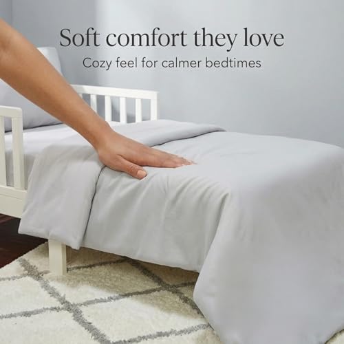 Image of EVERYDAY KIDS 4 Piece Toddler Bedding Set - Includes Comforter, Flat Sheet, Fitted Sheet and Pillowcase - Solid Grey