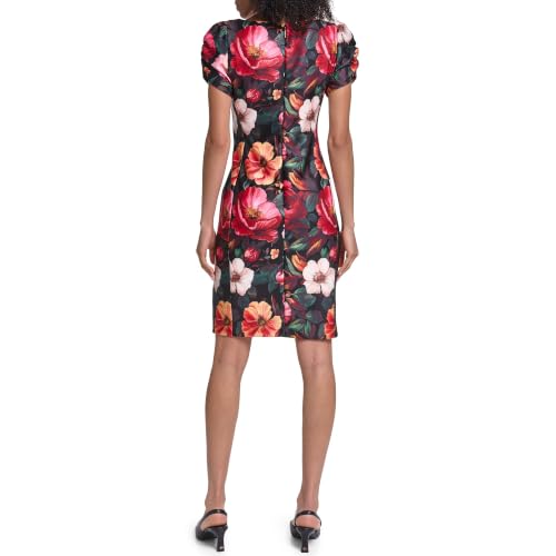 Image of KARL LAGERFELD Short Ruched Sleeve Jewel Neck Sheath Mini Dress