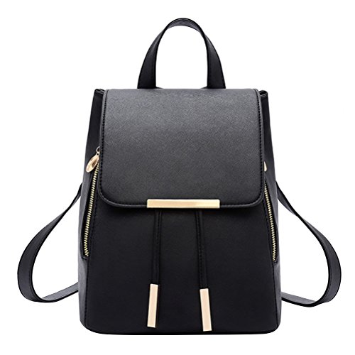 Bolsa de ombro fashion de couro PU feminina feminina para meninas mochila de viagem Preto Medium