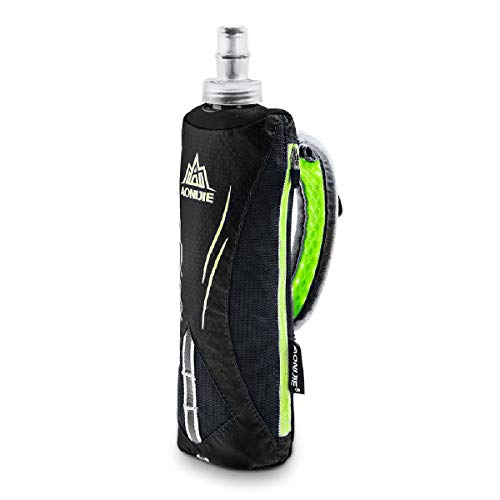 Azarxis Bolsa de Mano Nylon Running con Botella de Agua Flexible Deporte para Correr Maratón Senderismo (Negro - Botella de 500ml)