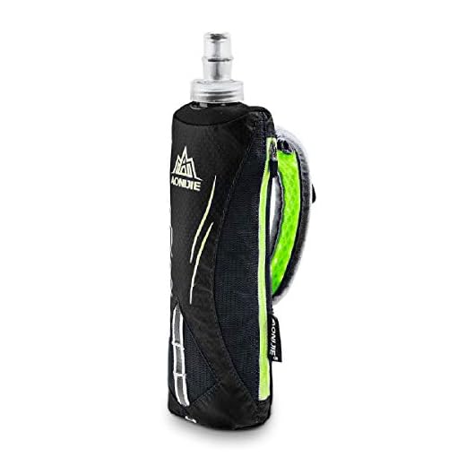Azarxis Bolsa de Mano Nylon Running con Botella de Agua Flexible Deporte para Correr Maratón Senderismo (Negro - Botella de 500ml)