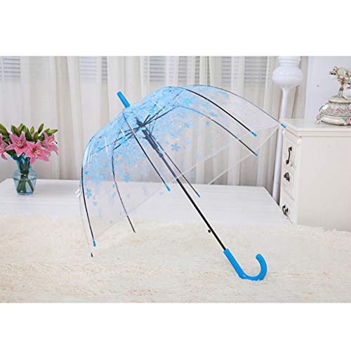 CADANIA Regenschirm Clear Flowers Bubble Dome Regenschirm halbautomatisch für Wind starker Regen transparent romantisch - blau