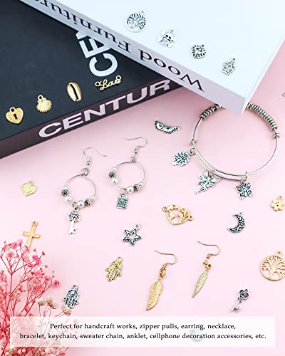 JIALEEY 150 PCS Wholesale Bulk Lots Jewelry Making Charms Mixed Antique Silver KC Gold Alloy Charms Pendants DIY for Necklace Bracelet Jewelry Making and Crafting - Thumbnail 6