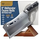 Dalstrong Obliterator Meat Cleaver Knife 9 inch - Wood Stand & Sheath - 3lbs 6mm Thick Butcher Knife - 7CR17MOV Carbon Steel - Gladiator Series R - Heavy Duty Chopping Knife - G10 Handle Chef's Knife