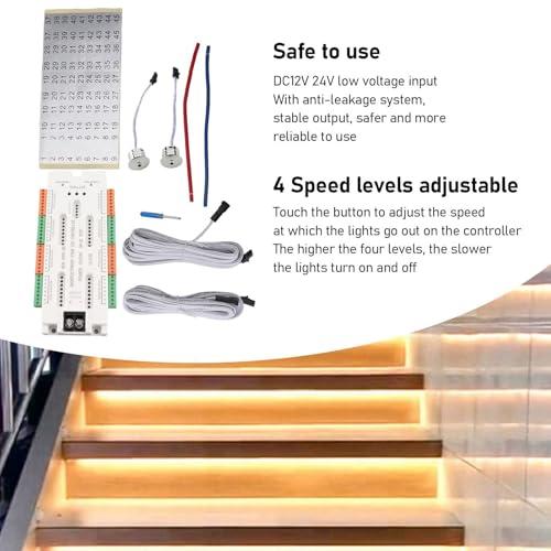 Goshyda Controller Per Luci Scale A LED Con Sensore Di Movimento – 32 Canali, Accensione Automatica, Velocità Regolabile, Adatto A Scale, Case E Negozi