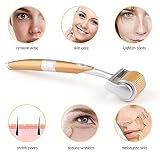 Derma Roller 192 tytanowy wałek do pielęgnacji skóry na porost brody i porost włosów, mikronadełka, antystarzeniowa pielęgnacja skóry, zestaw do pielęgnacji skóry, kolor złoty, 0,5 mm
