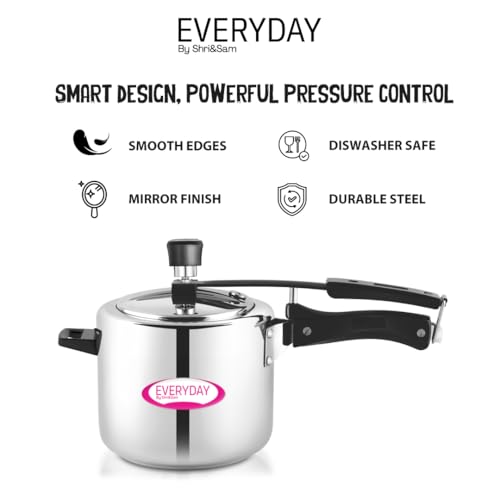 Image of Everyday Stainless Steel Pressure Cooker, 5 Litre, Mirror Finish, Inner Lid Design, Gas and Induction Compatible