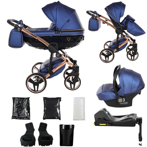 Junama Kinderwagen Diamond Fluo 2in1 3in1 4in1 (01 - Blau, 4in1 mit ISOFIX Basis)