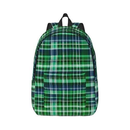 Sac à dos de randonnée bleu et vert imprimé tartan pour outdoor et voyage