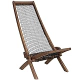 CleverMade Tamarack Folding Rope Chair - Foldable Outdoor Low Profile Wood Lounge Chair for the Patio, Backyard, and Deck, No Assembly Required