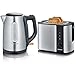 SEVERIN Bouilloire Large Ouverture 1L, 2 200W, Niveau D'eau Visible, Filtre Anticalcaire Amovible, Inox/Noir & Grille-pain automatique 800 W, Toaster compact 2 fentes jusqu'à 2 tranches, inox/noir
