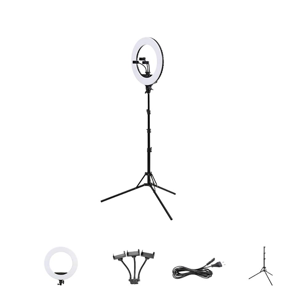 Anello Luminoso a LED da 18 Pollici con Supporto per treppiede e Supporto per Telefono Kit di Illuminazione ad Anello dimmerabile Alimentato Tramite USB Anello Luminoso per Selfie per Video Youtube