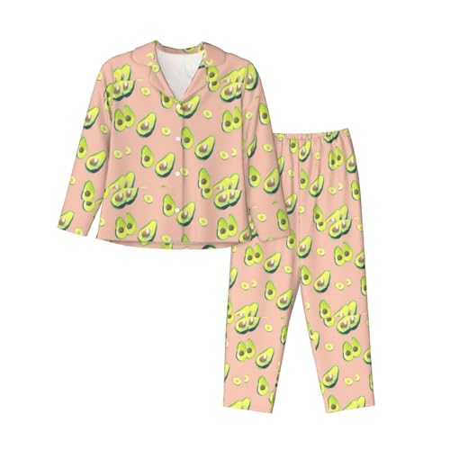 Pyjama avocat pour femme avec ensemble boutonné manche longue et pantalon de salon doux