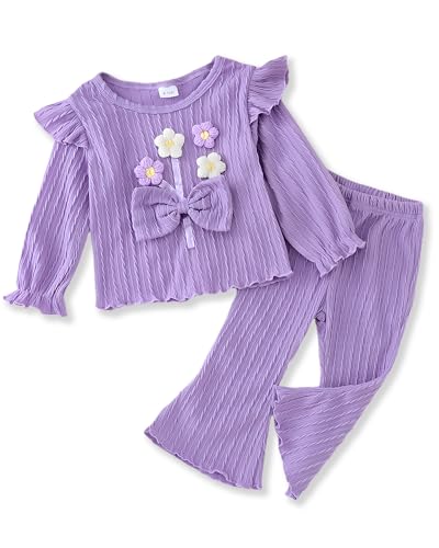 Baby Toddler Girl Clothes Long Sleeve Shirt Tops Bell Bottom Pants 2 Piece Kid Little Girl Fall Winter Outfit