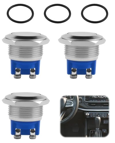 Bouton Poussoir Momentané a Tête Plate en Acier Inoxydable de 19 Mm, 3 Pièces Étanche IP65, 2 A, 12 V-250 V, Universel, Adapté a La Connexion de Commande...
