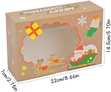 NATUCE 12 Pack Christmas Cookie Boxes Kraft Paper Doughnut Candy Boxes, Brown Cookie Boxes with Clear Window, Christmas Treat Boxes Biscuit Boxes Cupcakes Boxes Biscuit Boxes Kraft Gift Boxes