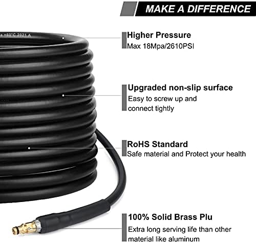 10m Pressure Washer Hose for Karcher K Series Pressure Washer K2 K3 K4 K5 K6 K7 Click Plug Quick Connector(10)
