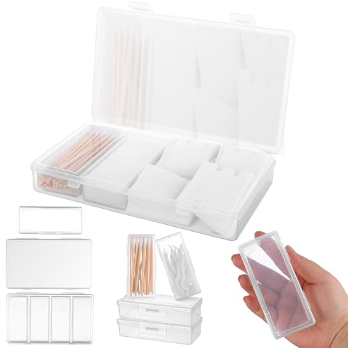 5Pcs Cotton Bud Holder for Travel Portable Small Cotton Swab Holder Mini Box, 4 in 1 Small Plastic Storage Organizer Containers Reuseable Refillable Storage for Storing Cotton Balls Flosser Toothpicks