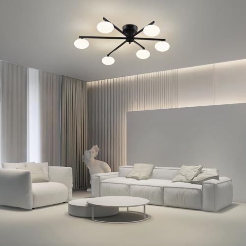 Fang Yan Mei mid Century Ceiling Light,Globe Semi Flush Mount Ceiling Light Black Sputnik 6-Lights Ceiling Lighting Modern Close to Ceiling Light for Bedroom Kitchen Dining Room - image 2