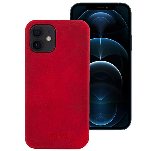 Coque iPhone 12 Mini cuir rouge vieilli étui Suncase pour le bureau et les sorties