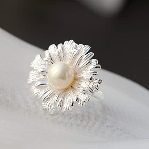 Bague ajustable en perle naturelle pour femme au style rétro et délicat