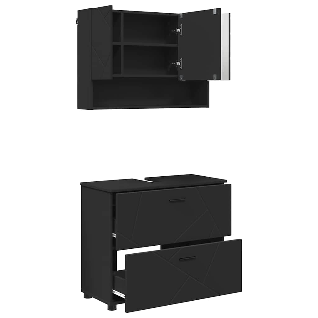 Muebles de baño modernos de madera engineered y metal negro, la solución para organizar tu aseo
