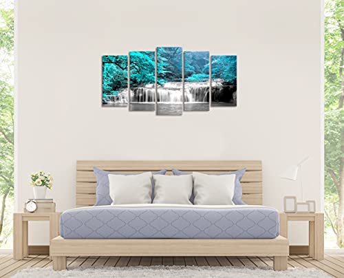 Welmeco Large Landscape Black White Teal Blue Forest Waterfall Canvas Wall Art Tree Nature Picture Prints Gallery Wrapped Ready To Hang For Living Room Office #TOP3