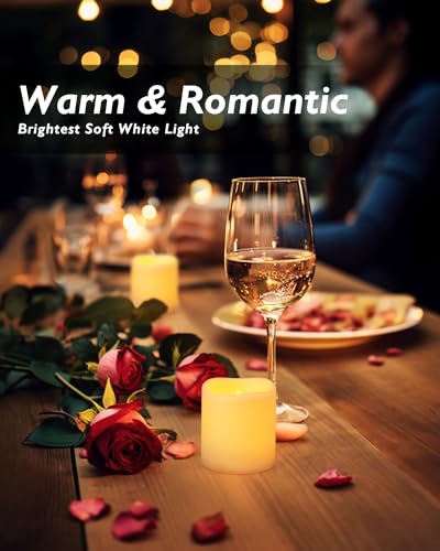 Homemory 24 Pack Flickering Flameless Votive Candles 200+ Hours Electric Fake Candles Battery Operated LED Tealights for Wedding, Tables, Outdoors, Halloween, Christmas Decoration - Amber Yellow
