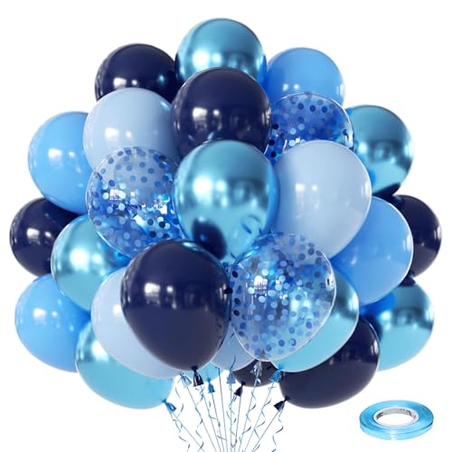 Image of Zesliwy Blue Confetti Balloons Set,50Pcs 12 Inch Navy Light Metallic Blue Balloon Kit Pastel Pale Blue Latex Balloon with Ribbon for Birthday Wedding Graduation Anniversary Party Decorations