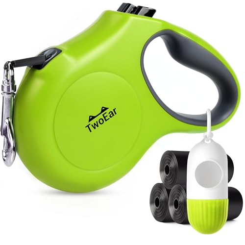 Twoear Retractable Dog Leash 16ft - Heavy Duty Reflective Nylon Tape Leash with Poop Bag Holder & Anti-Twist Protection for Small, Medium, Large Dogs up to 110 lbs