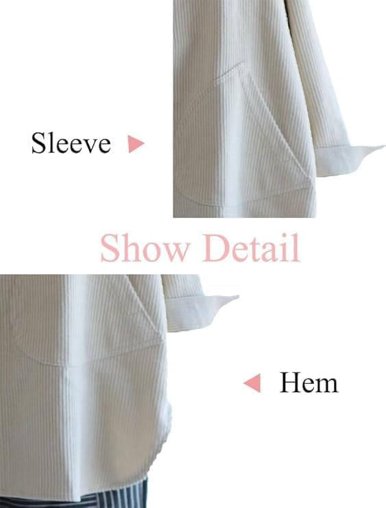 Minibee Women's Corduroy Shirt Coats Long Sleeve Button Down Blouses Tops with Pockets - Image 7