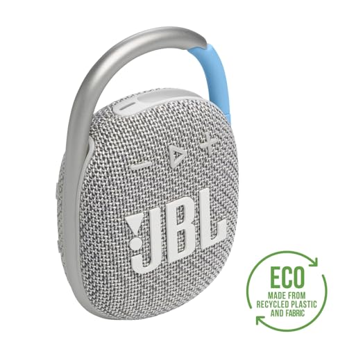 JBL Clip 4 Eco Bluetooth Lautsprecher aus recyceltem Material - Weiß – Wasserdichte, tragbare Musikbox mit praktischem Karabiner… – Ansicht 5
