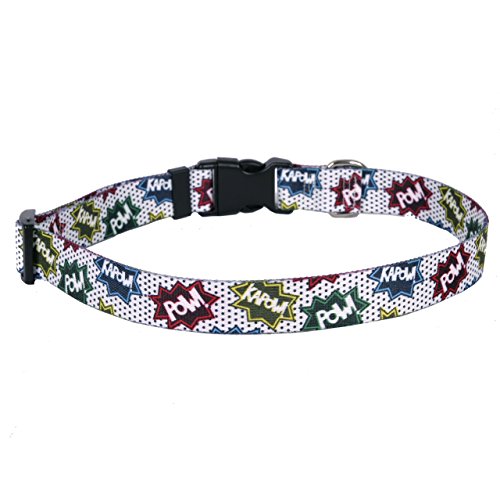 Image of Yellow Dog Design Action Caption Dog Collar - Size Extra Small 8 inch - 12 inch