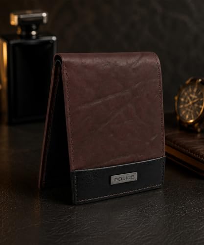 Image of Police Men's Genuine Leather Bifold Wallet with Coin Pocket | 4 Card Slots | Slim Wallet| 2 slip in pockets |Gift box packaging