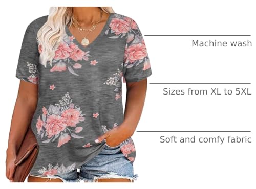 Image of RITERA Women Plus Size Tops Tie Dye V Neck Shirt Floral Camo Summer Short Sleeve Tunic Oversized Ladies Blouse XL-5XL